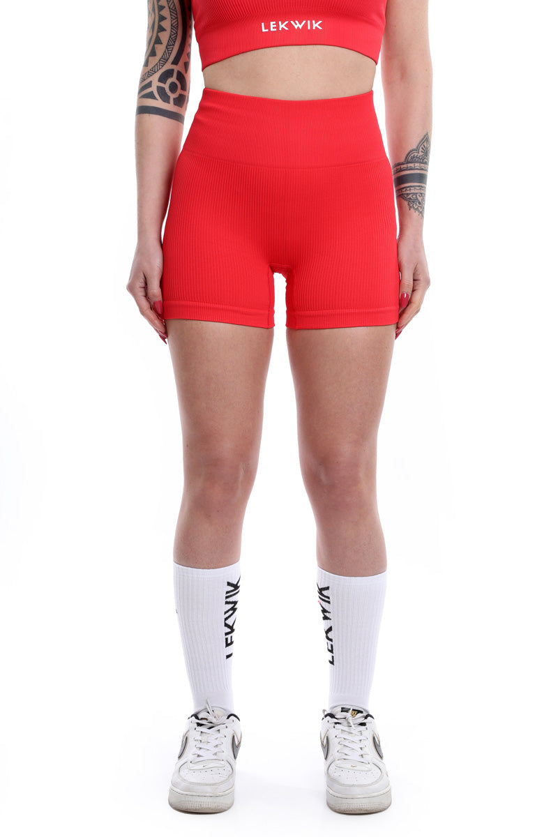 Shorts a costine rosso corallo modello CIRCE a vita alta – LEKWIK®